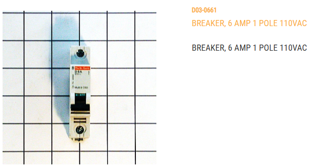 BREAKER, 6 AMP 1 POLE 110VAC