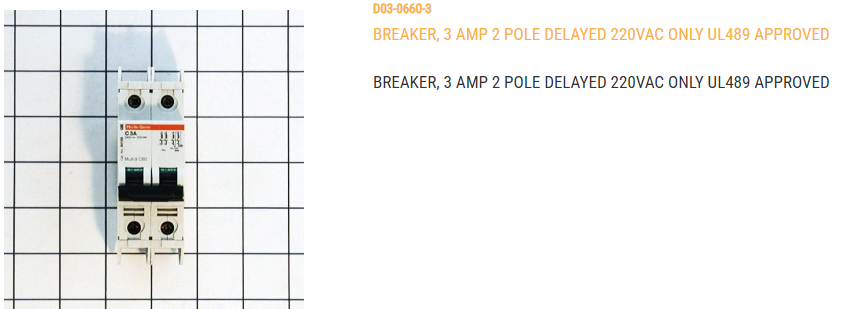BREAKER, 3 AMP 2 POLE DELAYED 220VAC ONLY UL489 APPROVED