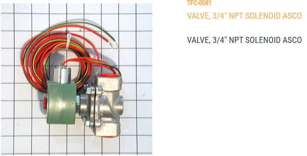 VALVE, 3/4" NPT SOLENOID ASCO USE REPAIR KIT TFC-0089
