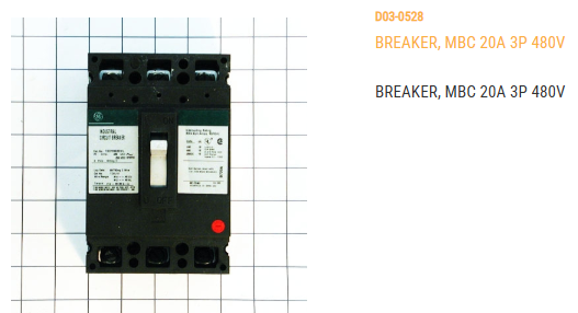 BREAKER, MBC 20A 3P 480V GE# TED134020WL (OBSOLETE ONCE INVENTORY IS GONE, NO SUB)