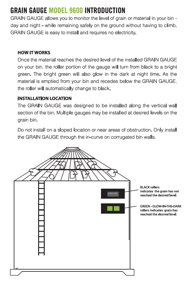 Grain Gauge Bin Level Indicator Model 9600