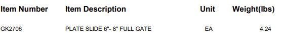 PLATE SLIDE 6"- 8" FULL GATE