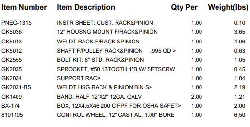 CUSTOM: 12" RACK AND PINION CNTROL