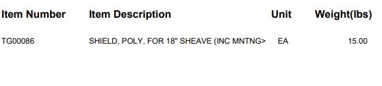 SHIELD, POLY, FOR 18" SHEAVE (INC MNTNG>