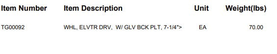 WHL, ELVTR DRV, W/ GLV BCK PLT, 7-1/4">