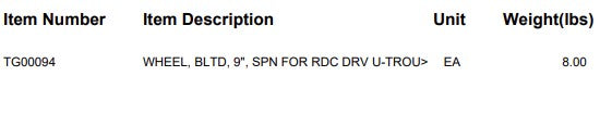 WHEEL, BLTD, 9", SPN FOR RDC DRV U-TROU>