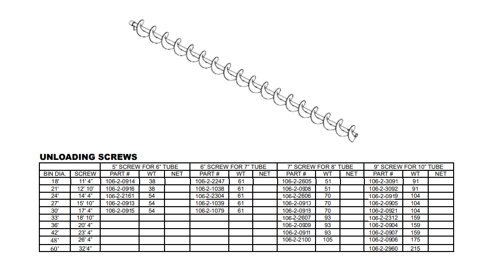 6" x 21' Unload Screw