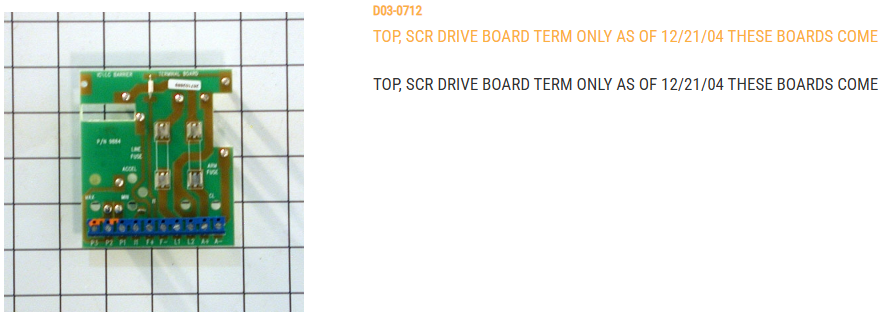 TOP, SCR DRIVE BOARD TERM ONLY  AS OF 12/21/04 THESE BOARDS COME WITHOUT FUSES