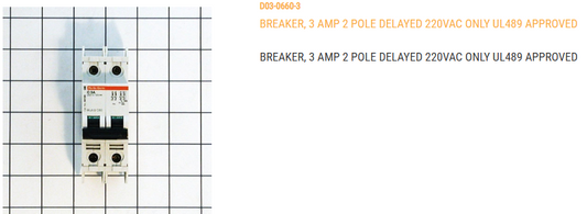 BREAKER, 3 AMP 2 POLE DELAYED   220VAC ONLY UL489 APPROVED