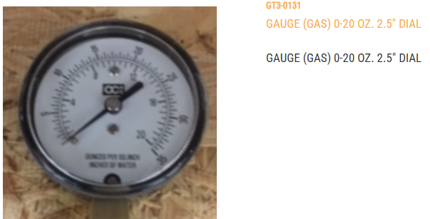 GAUGE, GAS 0-20 OZ. 2-1/2" DIAL