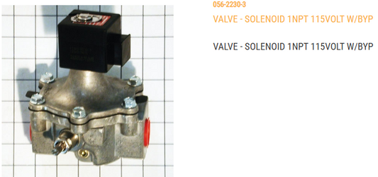 VALVE, SOLENOID 1NPT 115V DIN W/BYPASS 30 PSI MAX ASCO REBUILD KIT #318933 FFI #056-2230-3-R