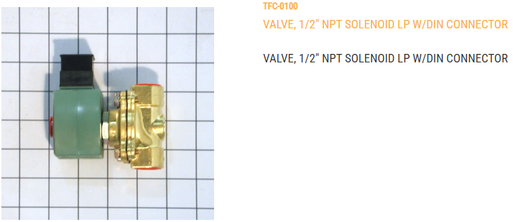 VALVE, 1/2" NPT SOL LP W/DIN CONNECTOR 5-250 PSI