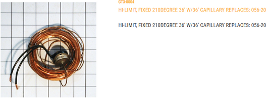 HI-LIMIT, FIXED 210DEGREE 36'  W/36' CAPILLARY  REPLACES:  056-2041-4