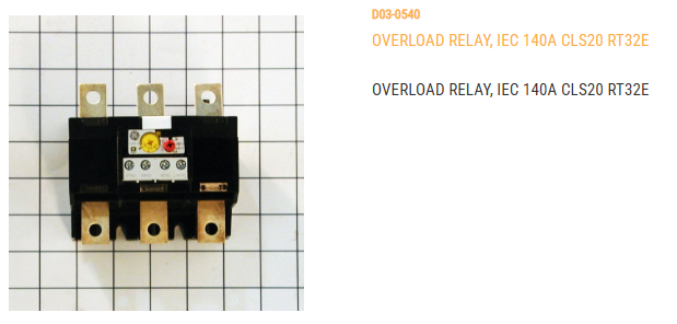 OVERLOAD RELAY, IEC 140A CLS20 RT32E (ITEM WILL BECOME  OBSOLETE ONCE INVENTORY IS GONE)