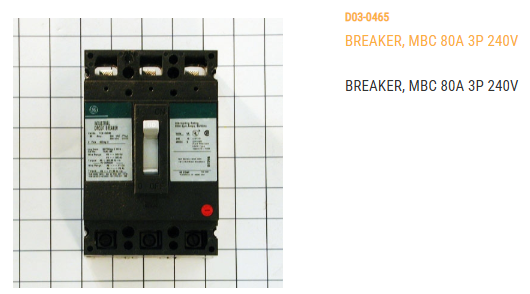 BREAKER, MBC 80A 3P 240V GE# TEB132080WL (OBSOLETE ONCE  INVENTORY IS GONE, NO SUB)