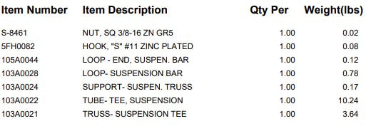 SUSPENSION BAR- TEE SEC.