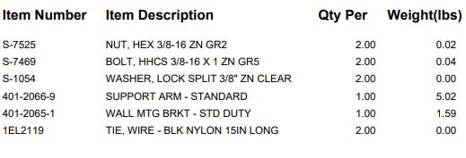 SUPPORT ARM PKG-STD