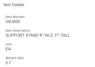 SUPPORT STAND 6" WLD 11" TALL