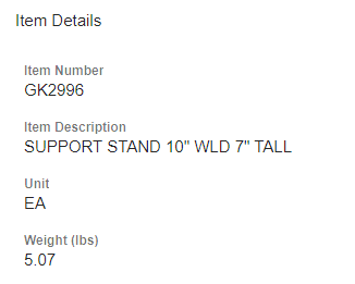 SUPPORT STAND 10" WLD 7" TALL