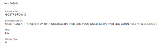 GCS: PLUG KIT POWER 240V 10HP