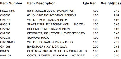 CUSTOM: 6"RACK AND PINION CNTROL