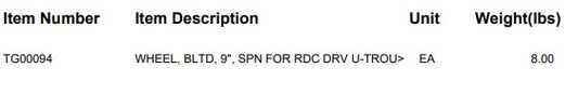 WHEEL, BLTD, 9", SPN FOR RDC DRV U-TROU>