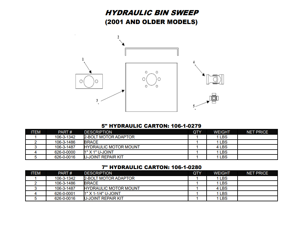 7" Sweep Hydraulic Carton (prior 2002)